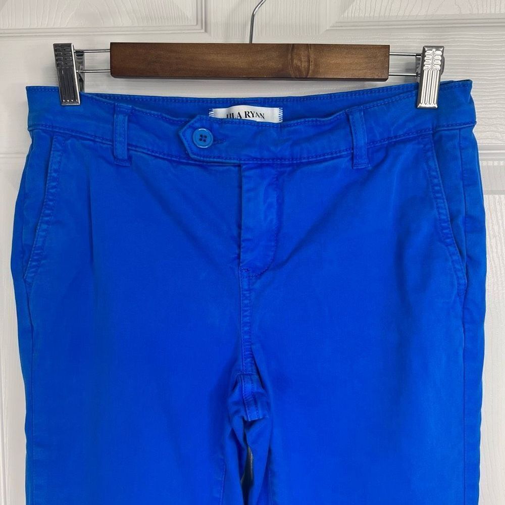 Lila Ryan Blue Mid-Rise Flat Front Straight Leg Stretch Chino Cropped Pants Sz 4 - Picture 5 of 14